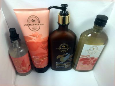 Bath and Body Works Aromatherapy ORANGE GINGER Deluxe Gift Set - Body Cream - Body Lotion - Body Wash and Essential Oil Mist - Full Size