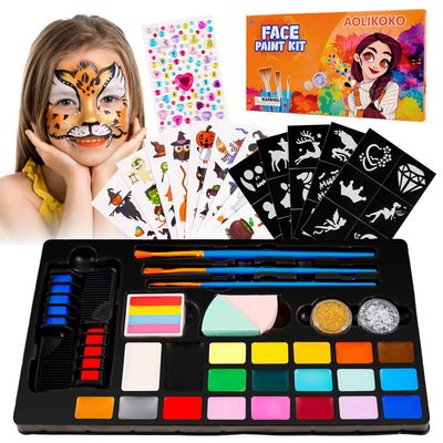 AOLIKOKO 20 Colors Face Paint Kit Professional Face Painting kit, Birthdays, Halloween Face Body Makeup Kit,Ideal for Cosplay Party SFX Arty Stage Makeup (Set 2)
