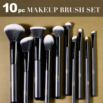 Expressions 10pc Pro Makeup Brush Set in Black - 10 Quality Soft Bristle Makeup Brushes For Everyday Use - Professional Makeup Brushes &amp; Tools