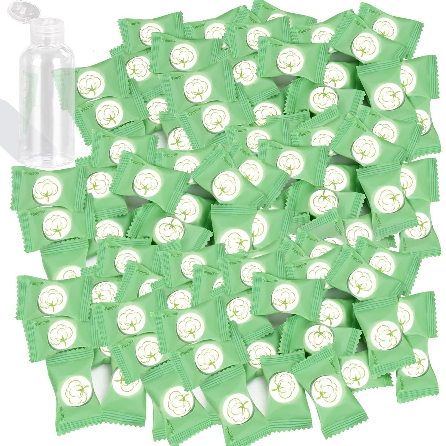 Fancyou Compressed Disposable Face Towel 300 PCS,Thicken Facial Cleansing Cloths Towelettes,Compact Portable Wash Cotton Wipes Tablets Coin Tissues for Beauty Salon Personal Care Travel Camping(Green)