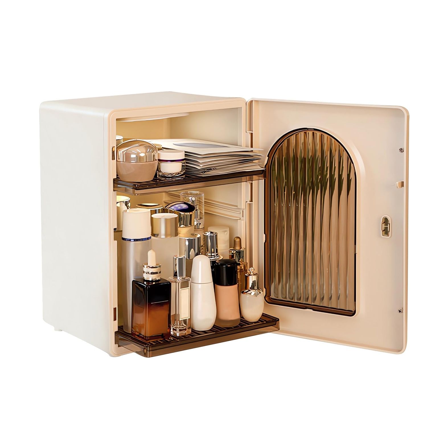 DASITON Large Capacity Makeup Organizer for Countertop,3 Adjustable Layers Skincare Organizers,Dustproof &amp; Waterproof Makeup Storage Organizer,Cosmetic Display Case for Vanity,Bathroom,Bedroom(Cream)