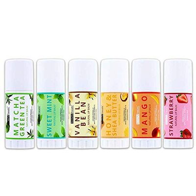 Beauty Treats Natural Lip Balm Model 610 6 Ct Honey &amp; Shea Butter, Sweet Mint, Mango, Vanilla Bean, Matcha Green Tea, Strawberry