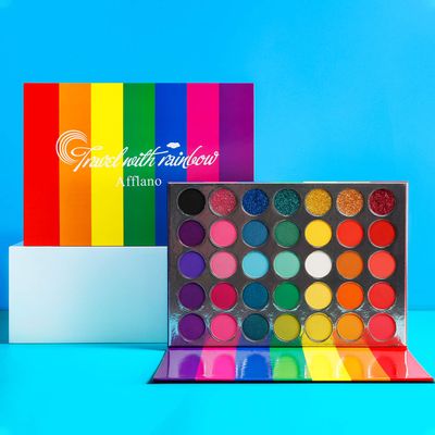 Afflano Rainbow Eyeshadow Palette Matte Shimmer Pressed Glitter, Pigmented Colorful Eye Shadow Pallets, Pink Red Orange Yellow Green Blue Purple 35 Color, Bright Prime Makeup Palette