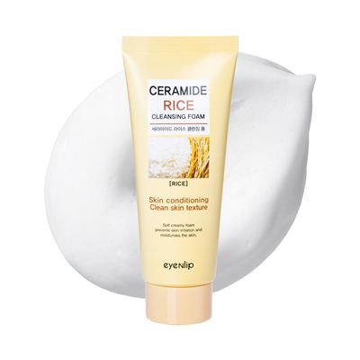 eyeNlip Ceramide Cleansing rice Foam - Gentle Face Wash with Rice Extract for Hydrating and Nourishing Skin - Korean Skincare for All Skin Types (3.38fl oz)