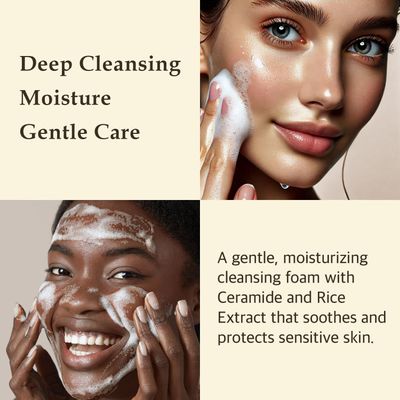 eyeNlip Ceramide Cleansing rice Foam - Gentle Face Wash with Rice Extract for Hydrating and Nourishing Skin - Korean Skincare for All Skin Types (3.38fl oz)