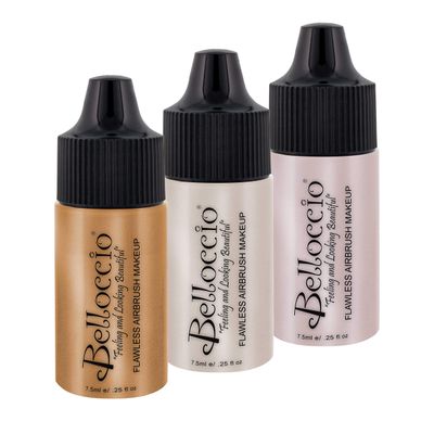 Belloccio&#39;s Professional Flawless Airbrush Makeup Shimmer Shade Set (Trio Set) in 1/4 oz. Bottles (NEW FORMULA)