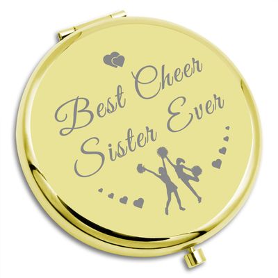 Best Cheer Sister Ever Gold Compact Mirror Cheer Gifts Cheerleading Gift Cheer Sister Gifts for Cheerleader Cheer Team Gift Mini Mirror Christmas Birthday Gift Cheer Friend Gifts Folding Makeup Mirror
