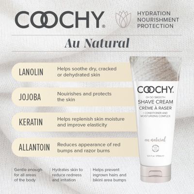 Coochy Intimate Shaving Cream | Shave Conditioner &amp; Moisturizer for Face &amp; Body | Ideal for Sensitive Skin Care, Anti-Bump | Au Natural, 12.5 oz