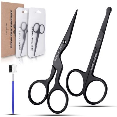 Beauty &amp; Crafts 3 in 1 Eyebrow Scissors,Nose Scissors and Eyebrow Comb Brush - German Steel Eyebrow Grooming Kit for Men &amp; Women (Black)