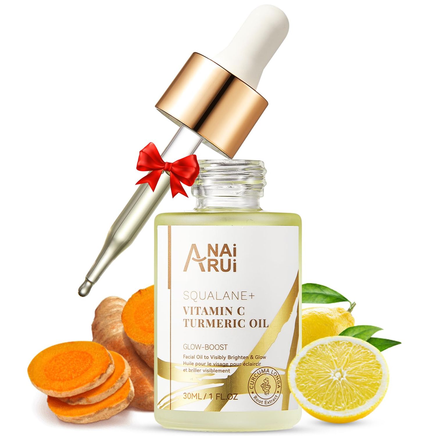 ANAI RUI Squalane Vitamin C Turmeric Facial Oil Moisturizer for Face, Hydrates, Firms Skin, 1fl.Oz.