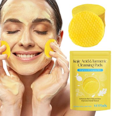 60PCS Kojic Acid and Turmeric Cleansing Pads, Turmeric Kojic Acid Cleansing Pads with Vitamin B5, Vitamin C, Turmeric Kojic Acid Lemon Chamomile Pads for Face