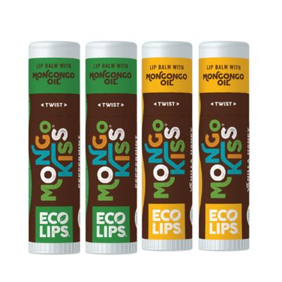 Eco Lips Mongo Kiss Organic Lip Balm 4 Pack - 100 Percent USDA Organic - Soothe, Moisturize Dry, Cracked and Chapped Lips - Made in USA (Peppermint &amp; Vanilla Honey)