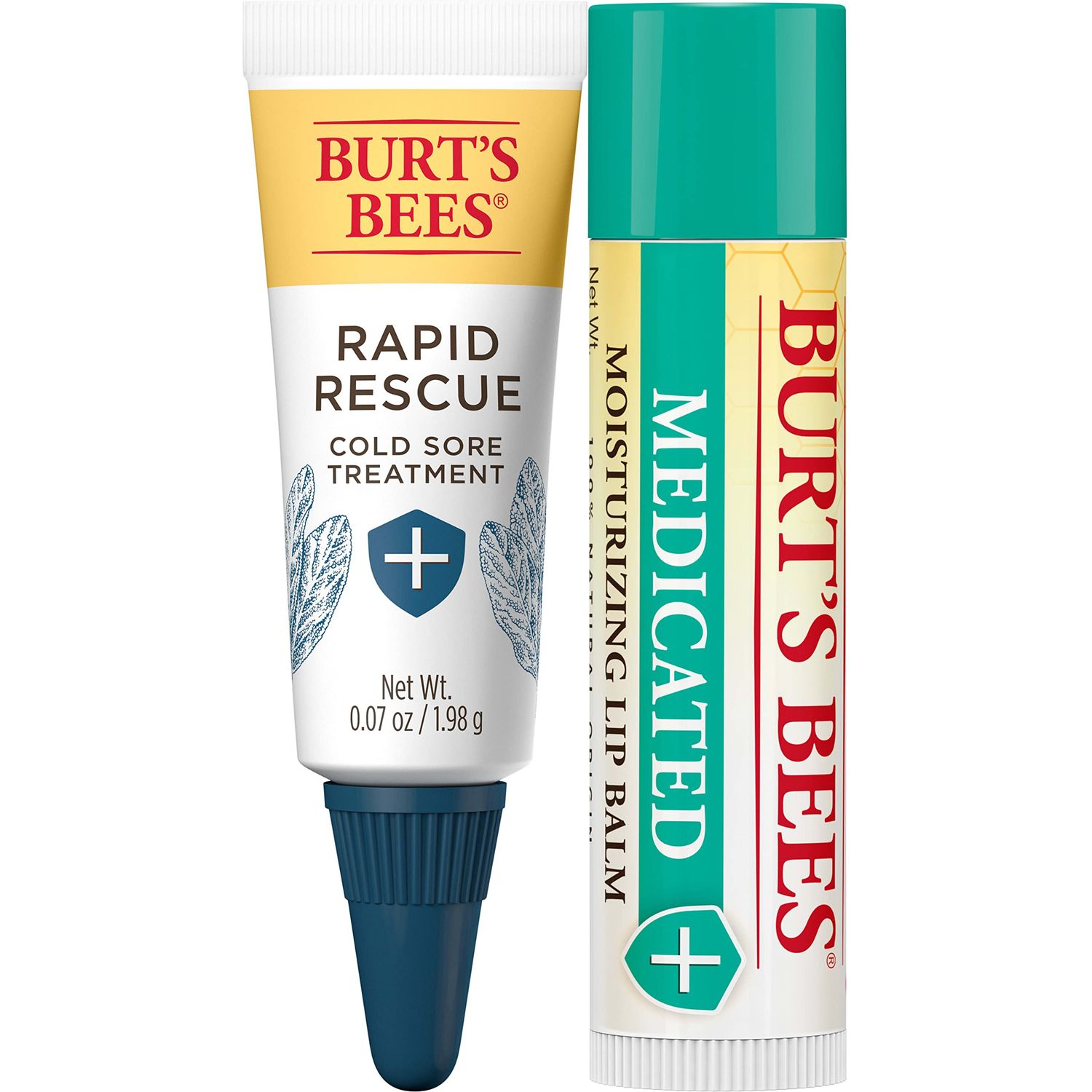 Burt&#39;s Bees Cold Sore Treatment and Medicated Lip Balm, College Back to School Dorm Essentials, With Menthol and Eucalyptus Oil, Natural Origin Skincare, 2 Tubes, 0.07 oz./0.15 oz.