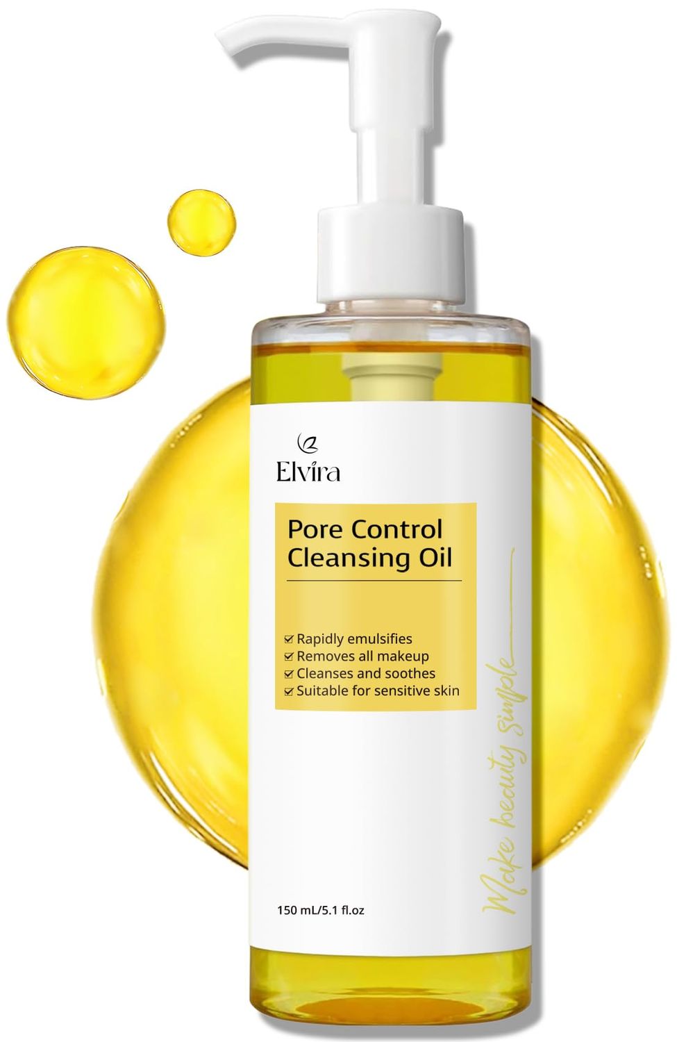 Elvira Pore Control Cleansing Oil, Makeup Remover for Sensitive, Oil Cleanser for Face, Blackhead Removal, Korean Skin care, Hydrating, Fragrance-Free