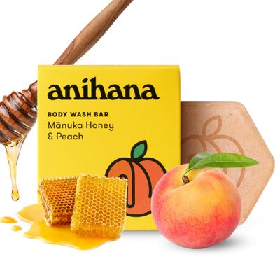 ANIHANA Body Wash Bar with Coconut Oil, Soap Free, Moisturizing, Gentle, Soft Skin Care, Refreshing Manuka Honey &amp; Peach Scent 2.8 Oz