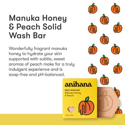 ANIHANA Body Wash Bar with Coconut Oil, Soap Free, Moisturizing, Gentle, Soft Skin Care, Refreshing Manuka Honey &amp; Peach Scent 2.8 Oz