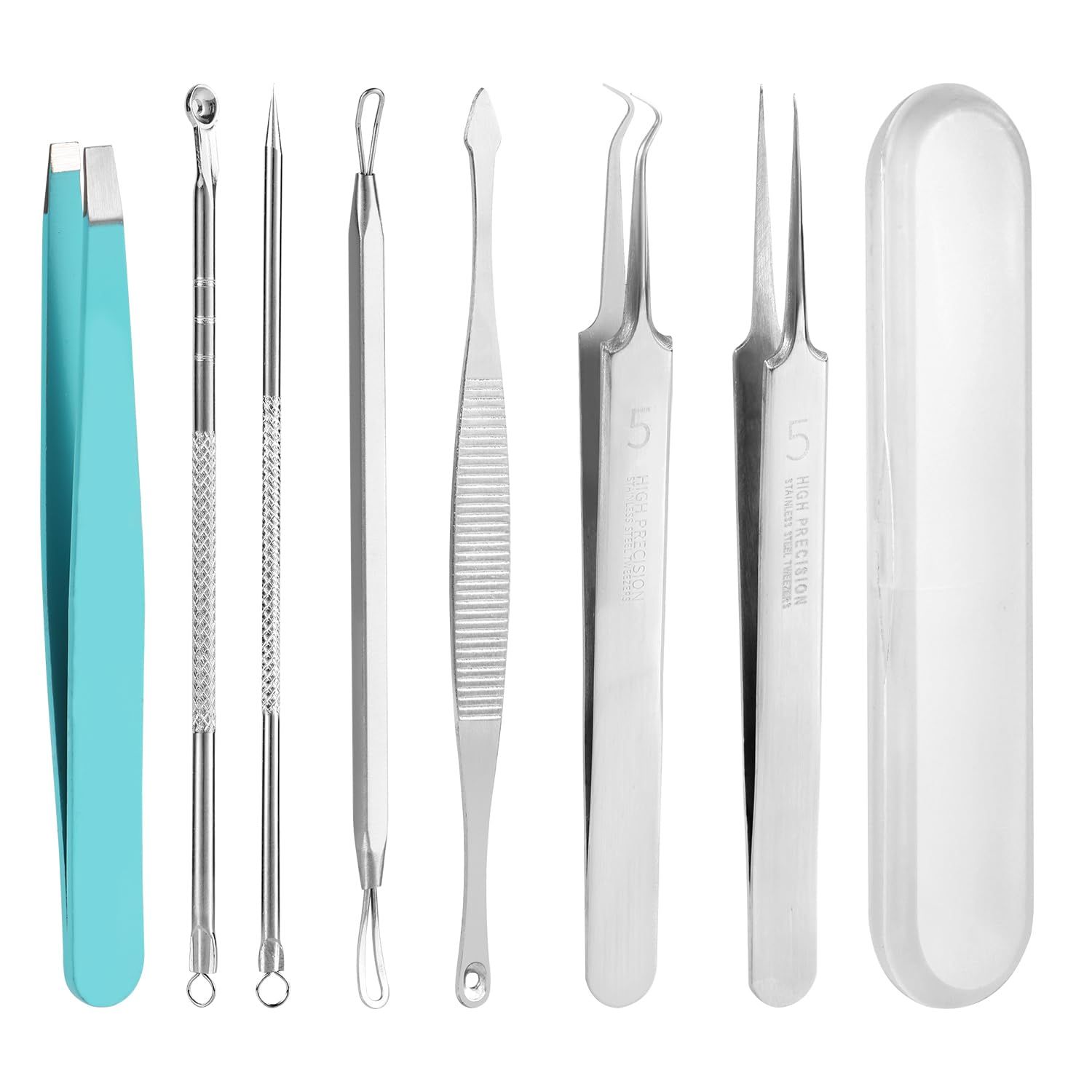 7pcs Pimple Popper Tool Kit, Blackhead Remover Ingrown Hair Tweezers Professional Stainless Steel Comedone Extractor Easy Removal Pimples Pore Extractor Acne Tools with Box for Face Nose