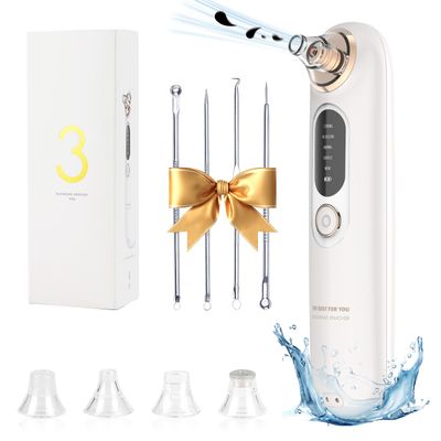 Blackhead Remover Vacuum for Face, Blackhead Extractor Tool with 4 Probes, 5 Adjustable Suction Levels Facial Pore Cleaner for Women and Men