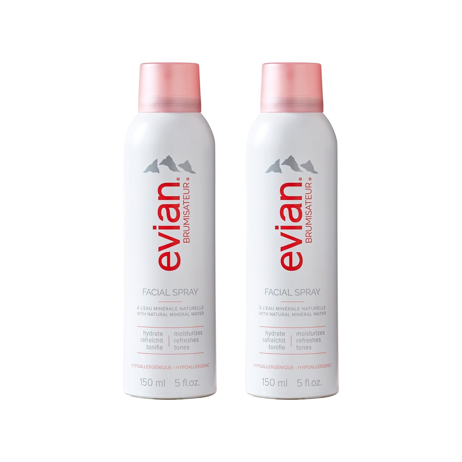Evian Facial Spray, 5 oz Duo - Instantly Hydrate - Refresh Skin - Revive Makeup - Soothe Sensitivity - All Skin Types - French Alps Skincare