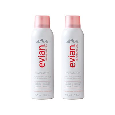 Evian Facial Spray, 5 oz Duo - Instantly Hydrate - Refresh Skin - Revive Makeup - Soothe Sensitivity - All Skin Types - French Alps Skincare