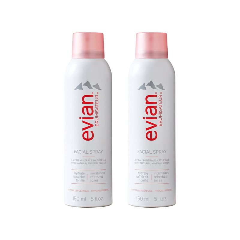 Evian Facial Spray, 5 oz Duo - Instantly Hydrate - Refresh Skin - Revive Makeup - Soothe Sensitivity - All Skin Types - French Alps Skincare