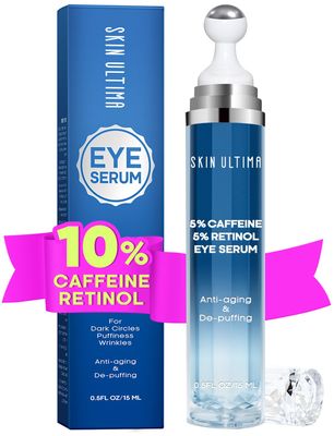 5% Caffeine 5% Retinol Eye Cream for Dark Circles, Puffiness and Bags, Hyaluronic Acid and Niacinamide Under Eye Cream Anti Aging, Eye Serum for Fine Lines, 360 Eye Massage Ball Roller