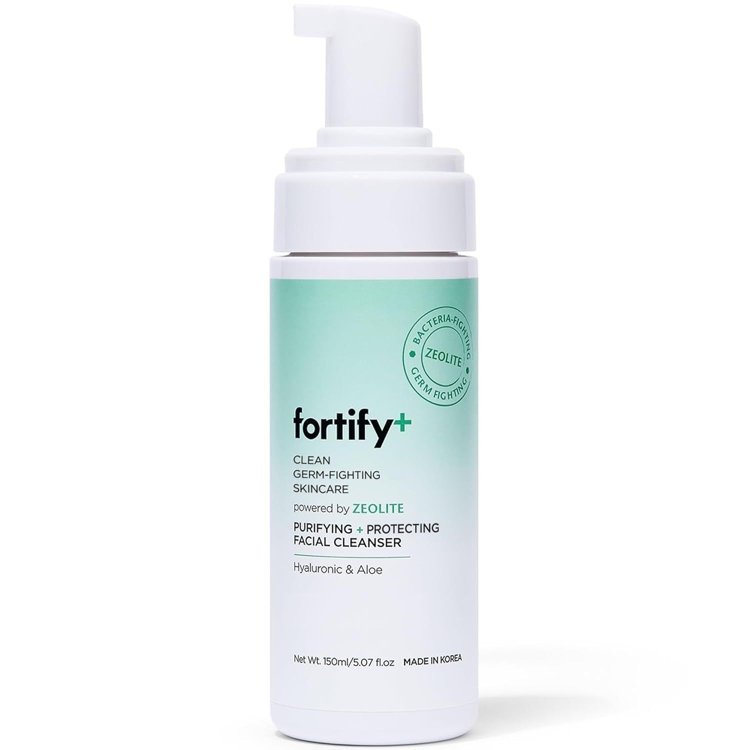 Fortify 9-in-1 Korean Foaming Facial Cleanser with Hyaluronic Acid &amp; Aloe Vera - Deep Purifying Face Wash - Vegan, Clean Beauty, All Skin Types - Fragrance-Free - 150ML/5.07Fl.Oz