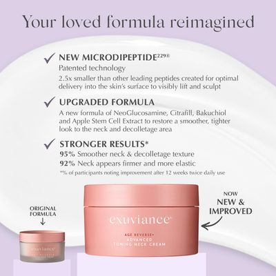 EXUVIANCE AGE REVERSE+ Toning and Firming Neck Cream, Tightens Fine Lines and Wrinkles, Evens Tone, Anti-Aging Dcolletage Moisturizer with Advanced Peptide Formula, Bakuchiol, Vitamin E, 4.4 oz