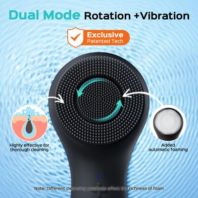 Face Scrubber Facial Cleansing Brush: 2 in 1 Spin and Vibration Patented Tech, Silicone Electric Exfoliator Scrubber with Automatic Foaming, Waterproof Face Cleanser Brush for Men and Women, Black