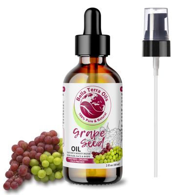 Bella Terra Oils - Organic Grape Seed Oil 2oz - A Symphony of Vitamins &amp; Fatty Acids, Cold-Pressed, Unveiling Organic Grape&#39;s Skin-Enriching Secrets