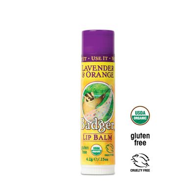 Badger - Classic Lip Balm, Lavender &amp; Orange, Made with Organic Olive Oil, Beeswax &amp; Rosemary, Certified Organic, Moisturizing Lip Balm, 0.15 oz