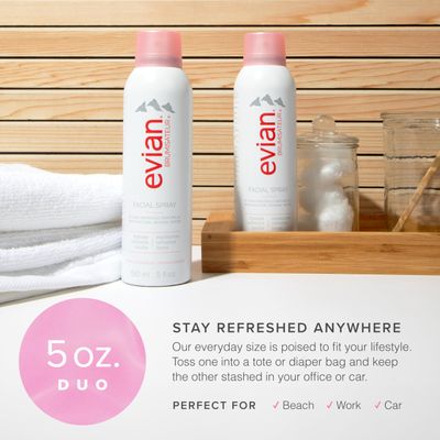 Evian Facial Spray, 5 oz Duo - Instantly Hydrate - Refresh Skin - Revive Makeup - Soothe Sensitivity - All Skin Types - French Alps Skincare