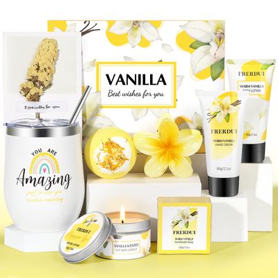 Birthday Gifts for Women, Warm Vanilla Relaxing Spa Gift Basket for Women, Self Care Gifts Bath and Body Gifts Set Care Package for Women Her Wife Mom Friends Female Bff Valentines Mother&#39;s Day Gifts