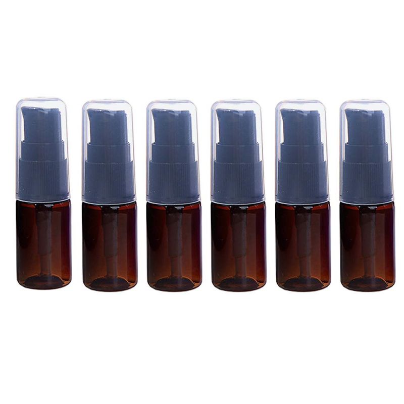 6PCS 10ML/0.3OZ Travel Bottle Set Empty Refillable Liquid Lotion Cream Shampoo Serums Pressed Pump Containers Dispenser with Cap Cosmetic Make-up Sample Packing (Brown)