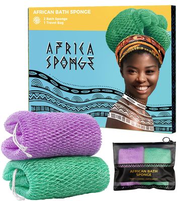African Net Sponge Authentic - 2 Pieces Real African Exfoliating Loofah Sponge with Knots - African Net Wash Cloths for Body Scrubber Exfoliator Seawave &amp; Lilac - Back Scrub for Shower Bath
