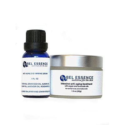 Bel Essence Anti-Aging Face Cream &amp; Anti-Wrinkle Eye Serum Mini Skin Care Set - Natural Hydrating Face Cream, Eye Serum for Normal/Dry Skin - Reduce Fine Lines, Firm, Clear Skin Tone - 1.5 Oz/.5 Oz