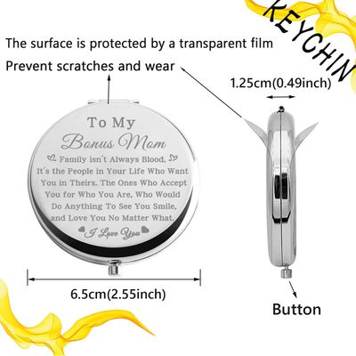 bobauna Bonus Mom Pocket Mirror Step Mother Gift Family Isn't Always Blood Bonus Mom Makeup Mirror for Adoptive Mother (Bonus Mom -S)