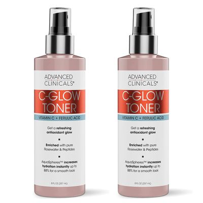 Advanced Clinicals Vitamin C Glow Facial Mist Toner for Face W/Rosewater, Ferulic Acid, &amp; Peptides | Vitamin C Antioxidant Moisturizer Face Mist Provides Instant Skin Hydration, 8 Fl Oz (2-Pack)