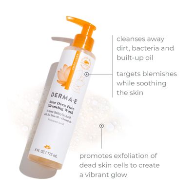 Derma E Acne Deep Pore Cleansing Wash - Blemish Control Facial Cleanser with Salicylic Acid - Gentle Oil Control Face Wash Soothes and Balances Skin, 6 fl oz