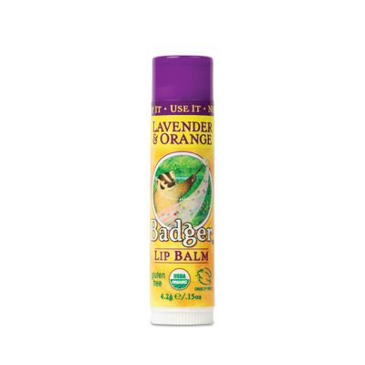 Badger - Classic Lip Balm, Lavender &amp; Orange, Made with Organic Olive Oil, Beeswax &amp; Rosemary, Certified Organic, Moisturizing Lip Balm, 0.15 oz