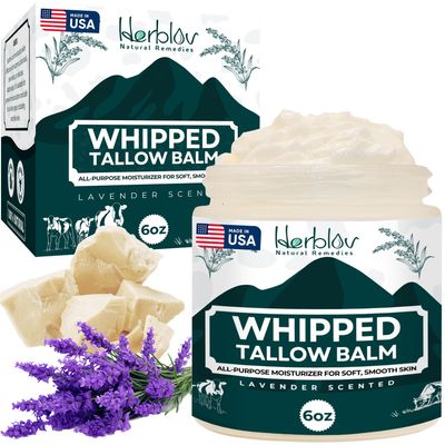 Beef Tallow Balm - Natural Grass Fed Whipped Tallow and Honey All Purpose Balm - Moisturizing Face and Body Lotion for Eczema, Cracked, Dry, Itchy, Irritated Skin - Skin Repair Skincare Made in USA