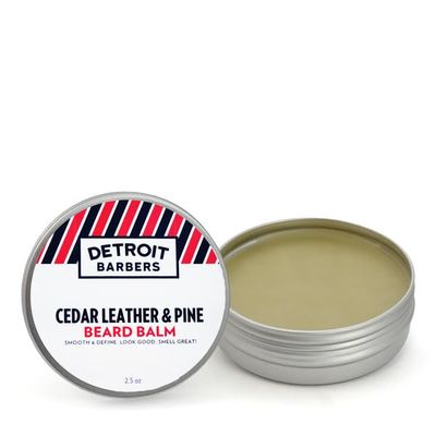 DETROIT BARBERS All-in-One Beard Balm for Men - Cedar Leather &amp; Pine - Premium Natural Ingredients For A Healthy-Looking Beard - Soothing &amp; Conditioning - Moisturizes Skin &amp; Hair - 2.5oz (Pack of 1)