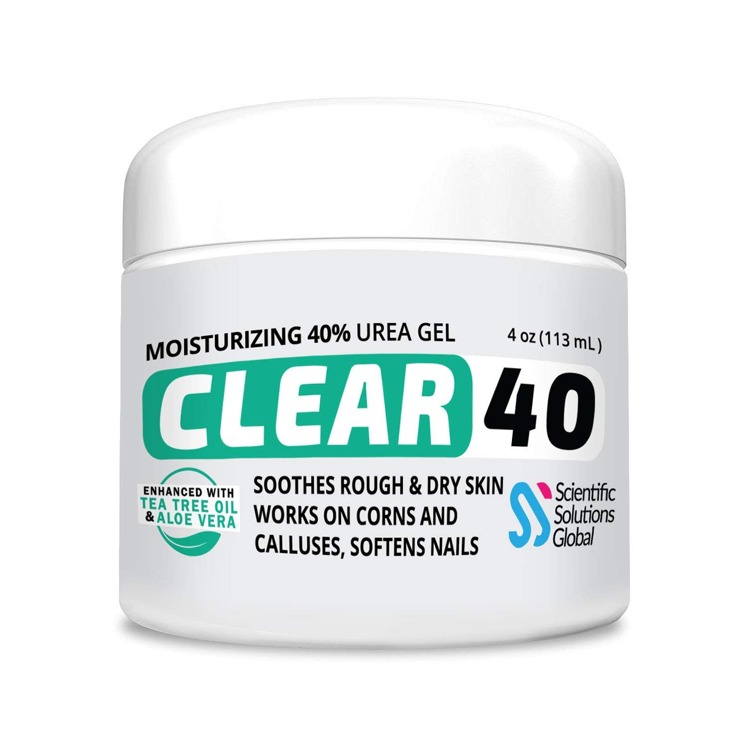 CLEAR 40 Urea Cream 40 Percent for Feet Maximum Strength (4oz) | Softens Cracked Heels &amp; Dry Skin Urea Cream 40 Percent - Tea Tree &amp; Coconut Oil | Urea Cream for Callus &amp; Corn Treatment | Made in USA