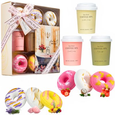 Bath Bomb &amp; Epsom Salt, 6 Donut Bath Bombs for Women,Men | Organic Bubble Bath,Handmade w/Bath Salt &amp; Vitamin E Oil | Bath Essentials for Women Relaxing, Mothers Day Gifts,Self Care Lush Bath Bombs