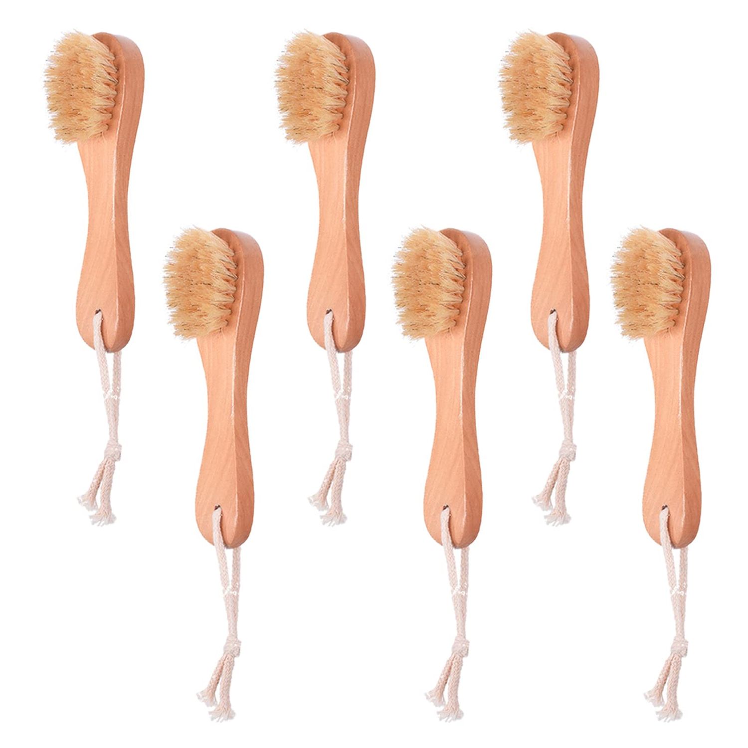 6 Pcs Face Exfoliator Brush Dry Brush Natural Bristles Wooden Face Cleaning Brush, Facial Cleansing Brush Face Wash Scrub Exfoliator Brush for Face Care