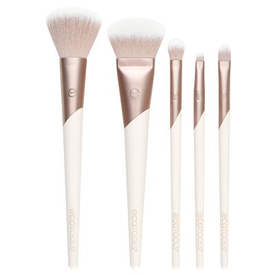 EcoTools Luxe Natural Elegance Professional Face Makeup &amp; Foundation Brush Set, Premium Brush Kit For Face, Cheek, &amp; Eye Makeup, Synthetic Makeup Brushes, Vegan &amp; Cruelty-Free, 5 Piece Set
