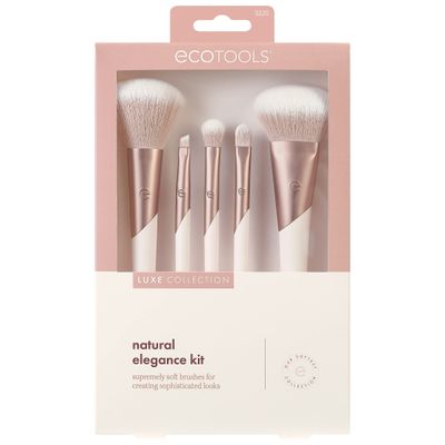 EcoTools Luxe Natural Elegance Professional Face Makeup &amp; Foundation Brush Set, Premium Brush Kit For Face, Cheek, &amp; Eye Makeup, Synthetic Makeup Brushes, Vegan &amp; Cruelty-Free, 5 Piece Set