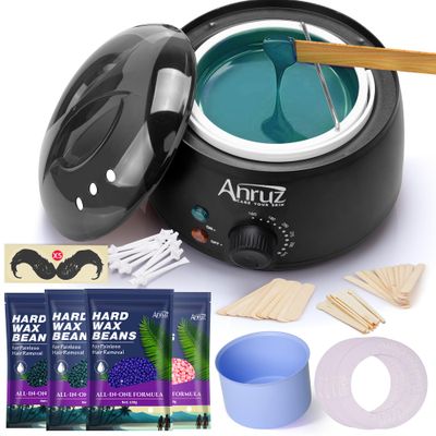 Anruz Waxing Kit for Women Men - Wax Kit for Hair Removal with Silicone Bowl,4 Bags Hard Wax Beads and 30 Applicator Sticks - at Home Use Wax Warmer for Full Body,Bikini,Eyebrow,Face, Sensitive Skin