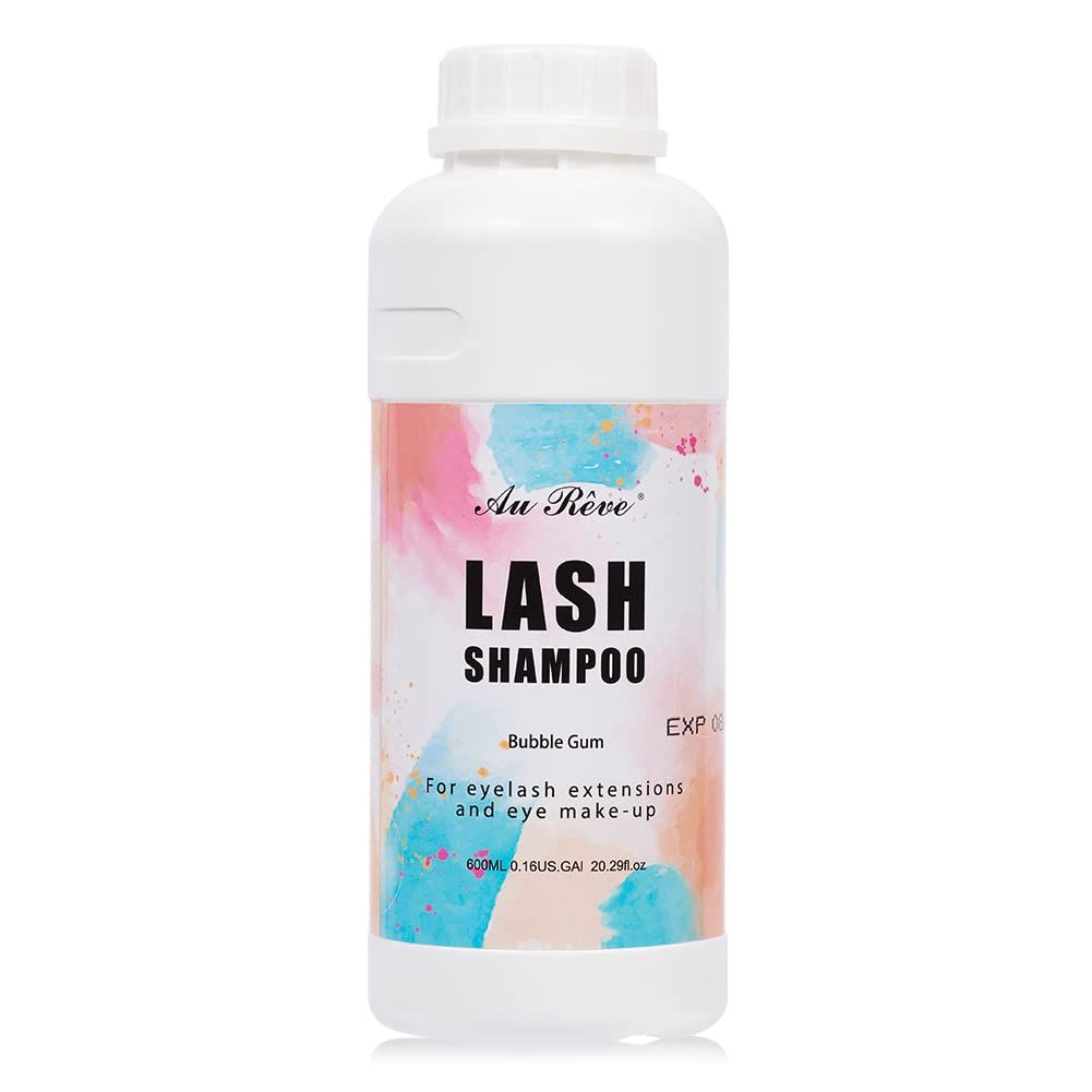 AuReve Eyelash Extension Cleanser Lash Shampoo Eyelash Extension Shampoo Lash Bath Cleaning Kit for Eyelash Care, Paraben &amp; Sulfate Free for Salon Home Use (Bubble Gum 600ml)