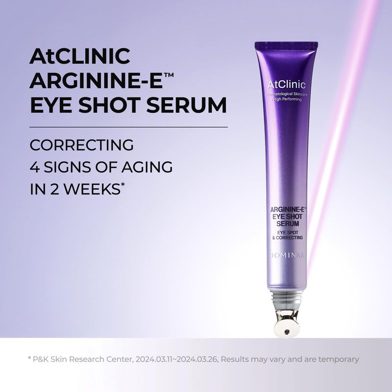 DOMINAS Atclinic Arginine-e Caffeine Eye Serum (0.67fl oz) - Korean Skincare Eye Cream for Dark Circles, Puffiness, and Wrinkles with Guasha Applicator. Niacinamide
